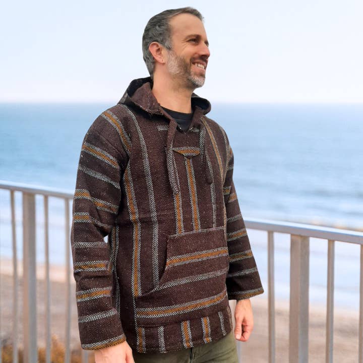 West Path - Wholesale Hoodie - Unisex - Baja Hoodie Mexican Poncho - Soft Hooded Sweater - Brown