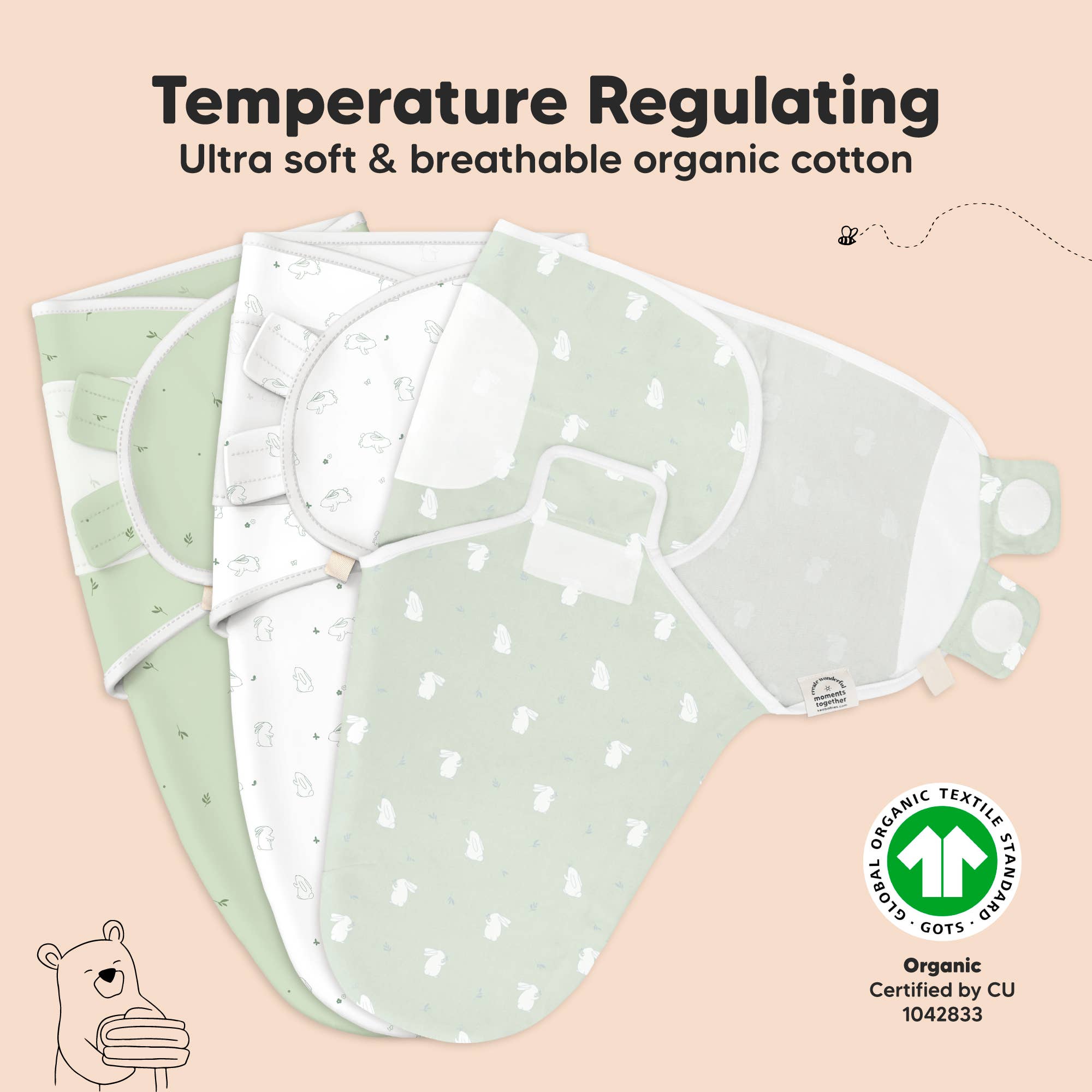 Lapins Lot de 3 langes Soothe pour bébés de 0 à 3 mois, sac de couchage pour nouveau-nés en vente sur Faire5