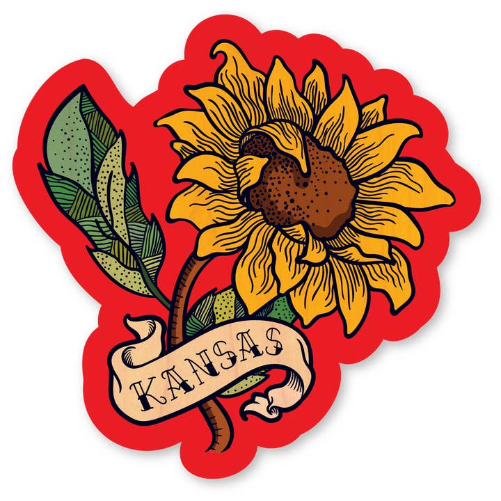 Mini Wood Sticker - Kansas Sunflower for wholesale by Morris Magnets