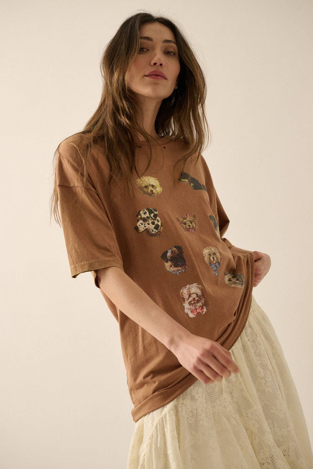 TOFFEE Vintage Dog Portrait Distress Oversize Graphic Tee for wholesale on Faire2