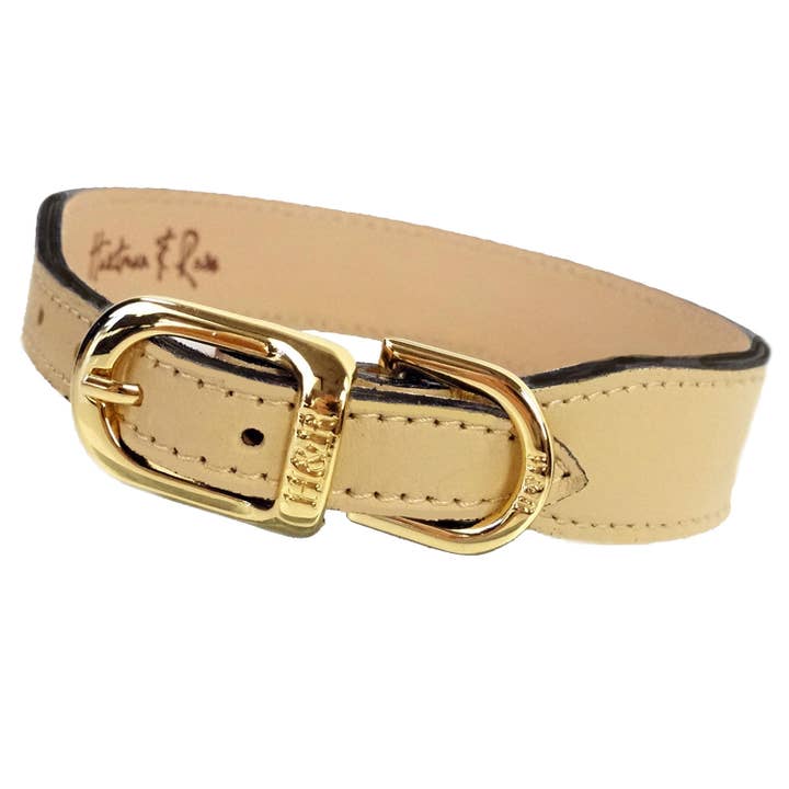 Italian Vanilla Leather Dog Collar & Gold for wholesale by Hartman & Rose
