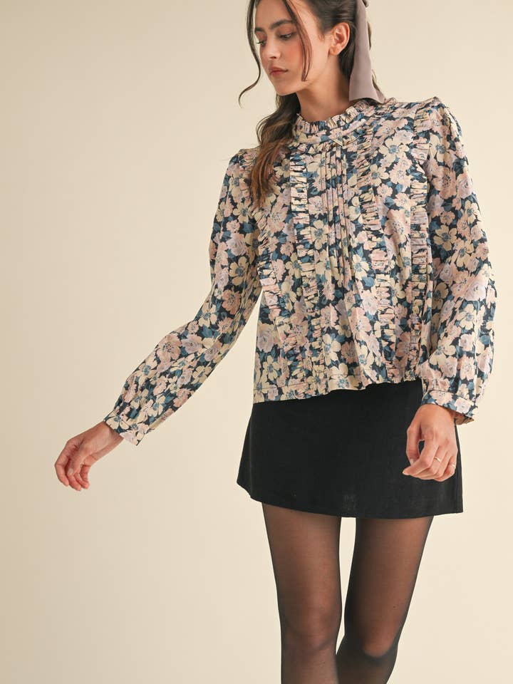 PINTUCK RUFFLED FLORAL TOP MTP3632 for wholesale on Faire4