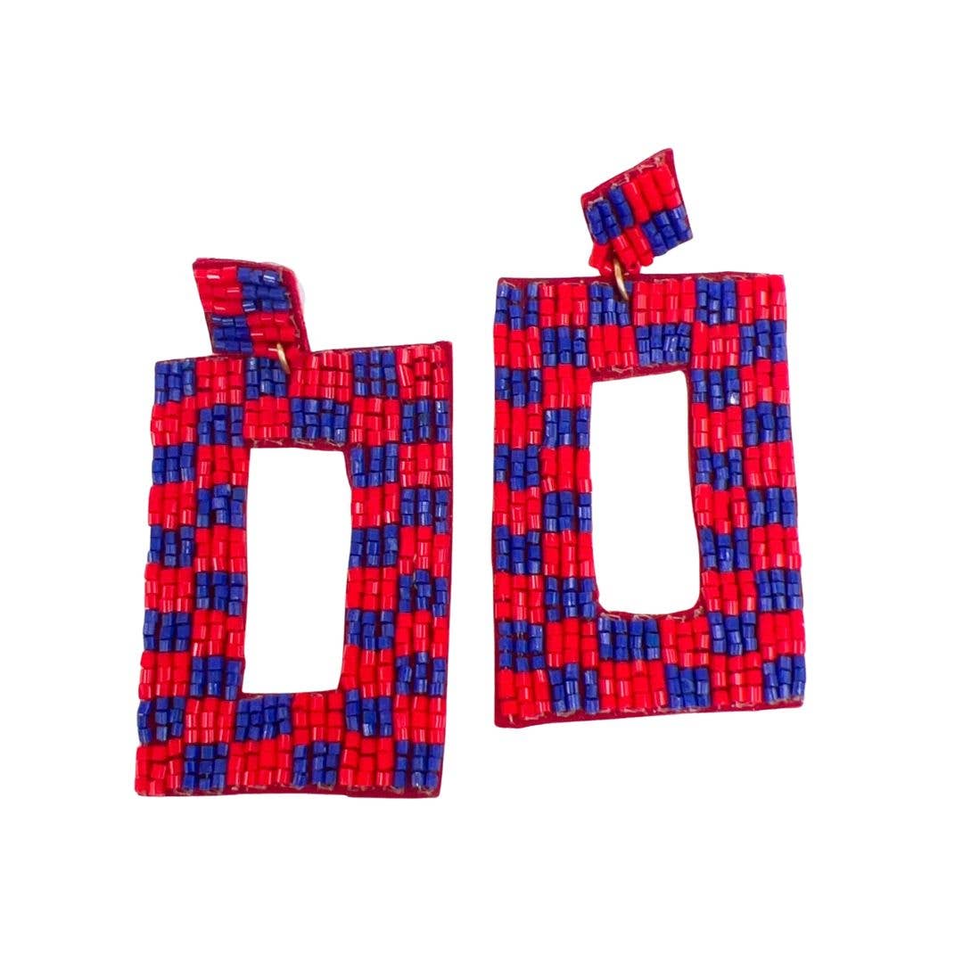 Treasure Jewels Inc. - Wholesale Dangle Earrings - Checkered Red/Blue Earrings