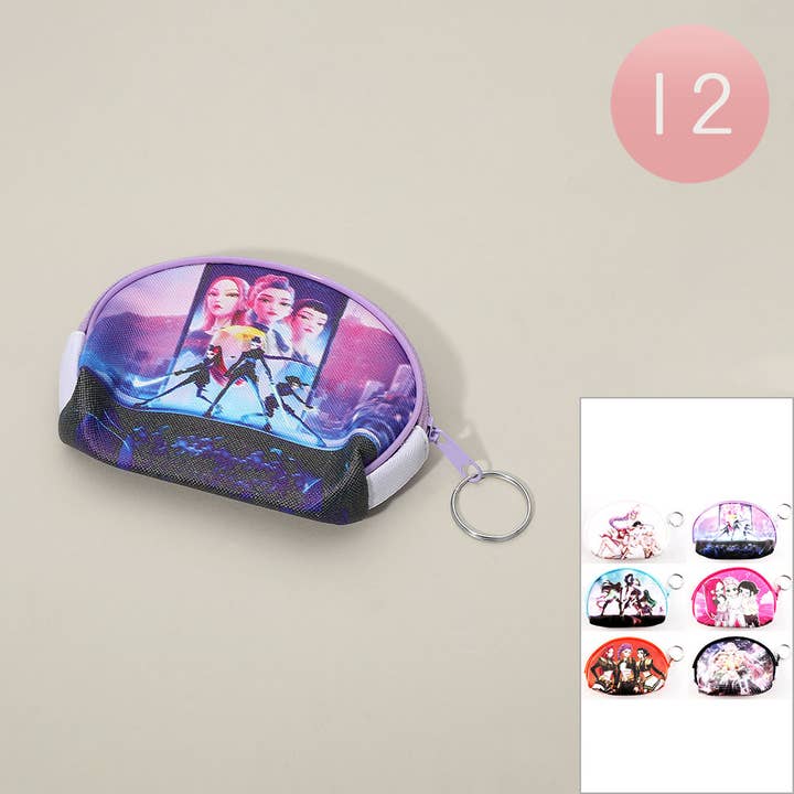 12PCS KPop Demon Hunters Huntrix Cartoon Coin Purses for wholesale by Sensibling Corp.