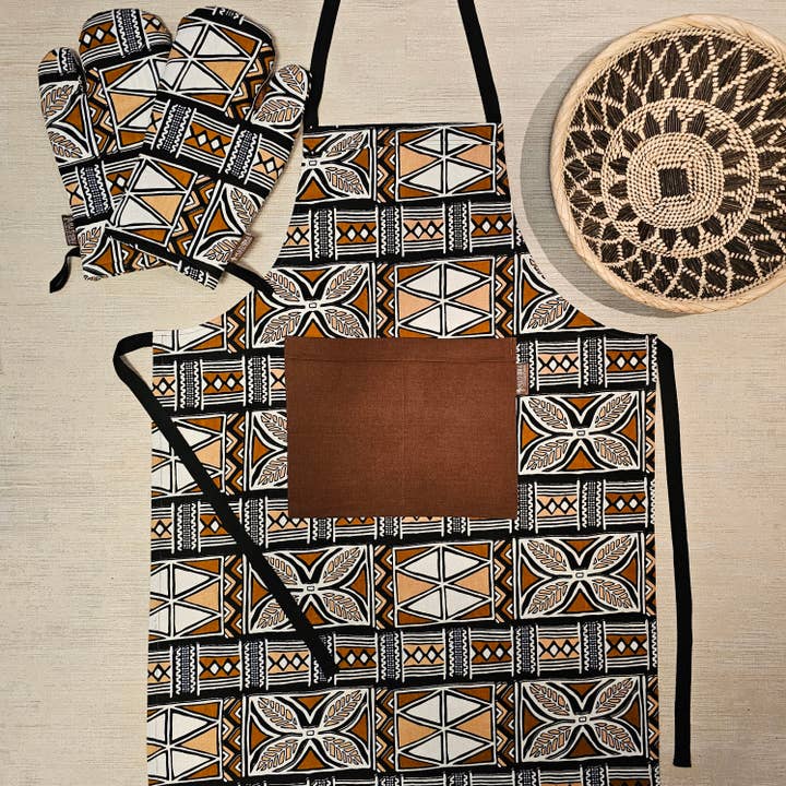 Apron and Matching Oven Gloves Set | 100% Cotton African Print Fabric for wholesale by Mashona Collections
