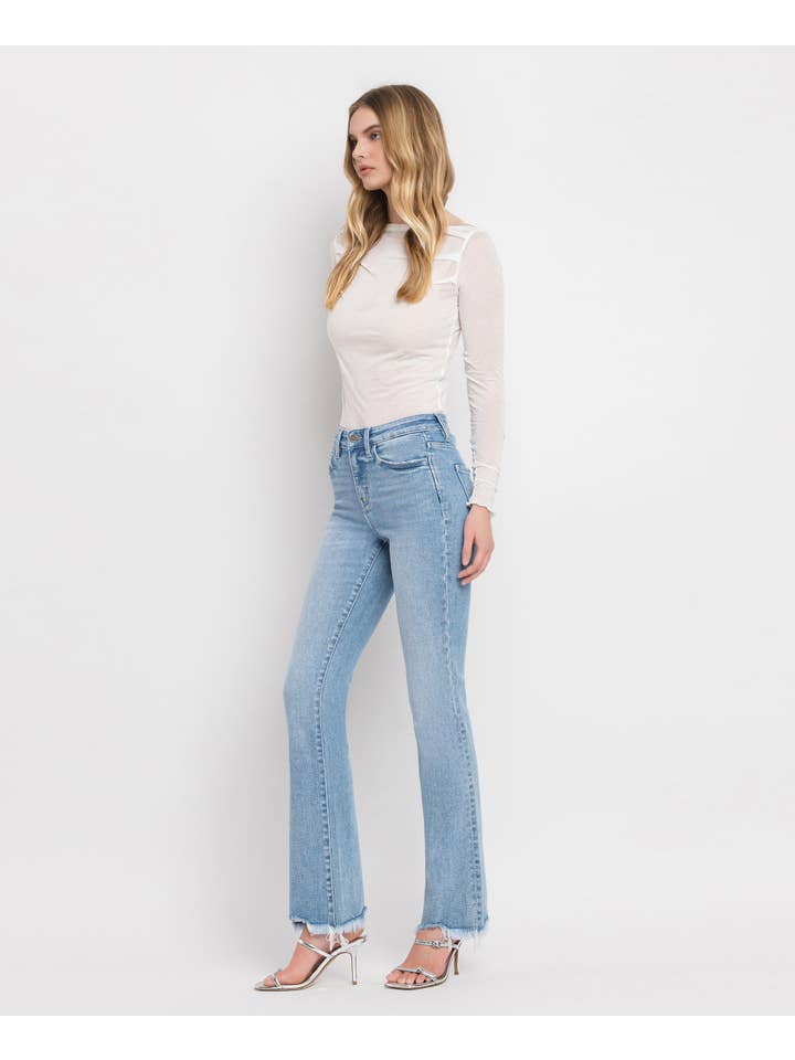 BLUE FLAME HIGH RISE MINI BOOTCUT JEANS F5658 for wholesale on Faire