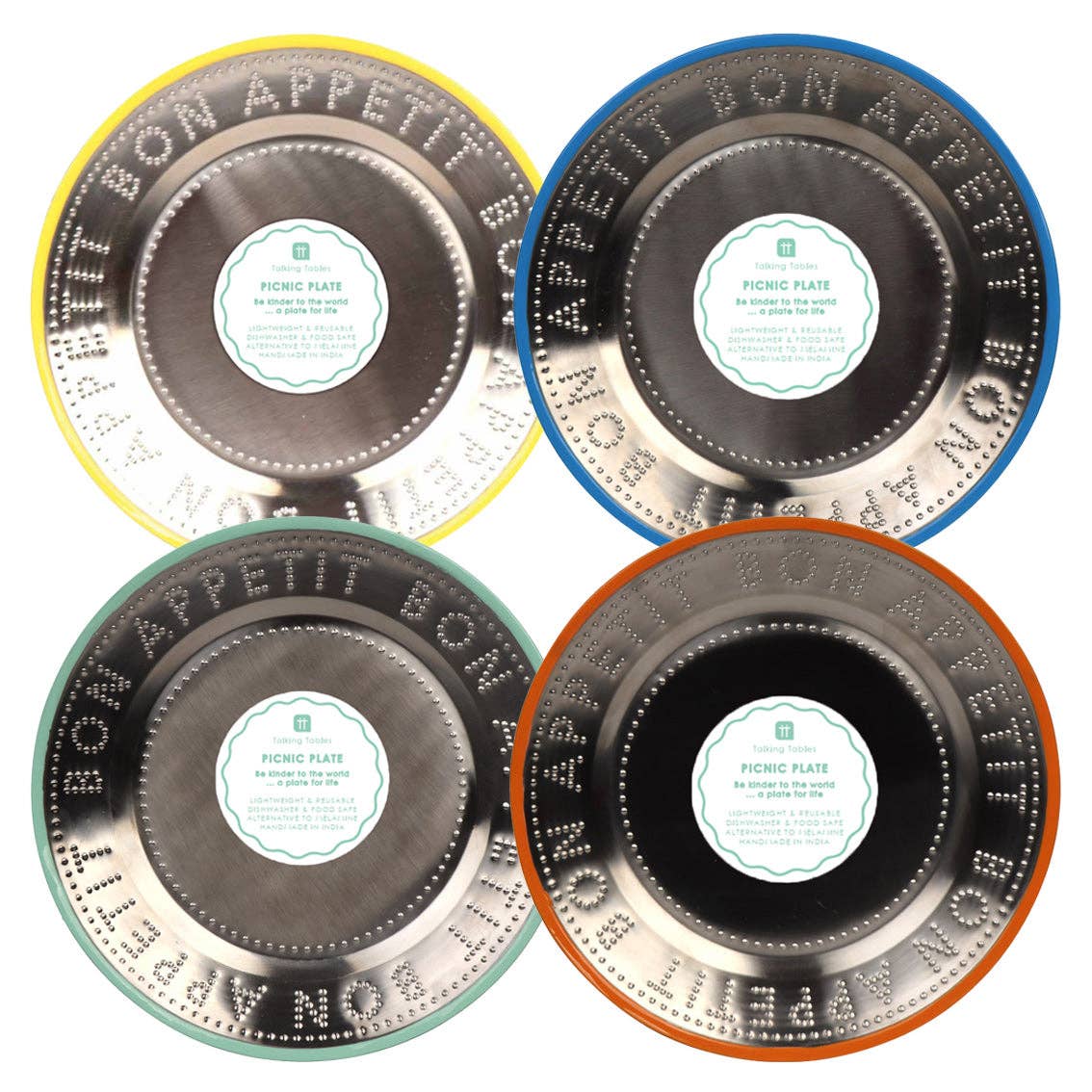 Talking Tables EU – Großhandel Essteller – Set aus 12 wiederverwendbaren Edelstahltellern | 25 cm | Picknick und Sommer0