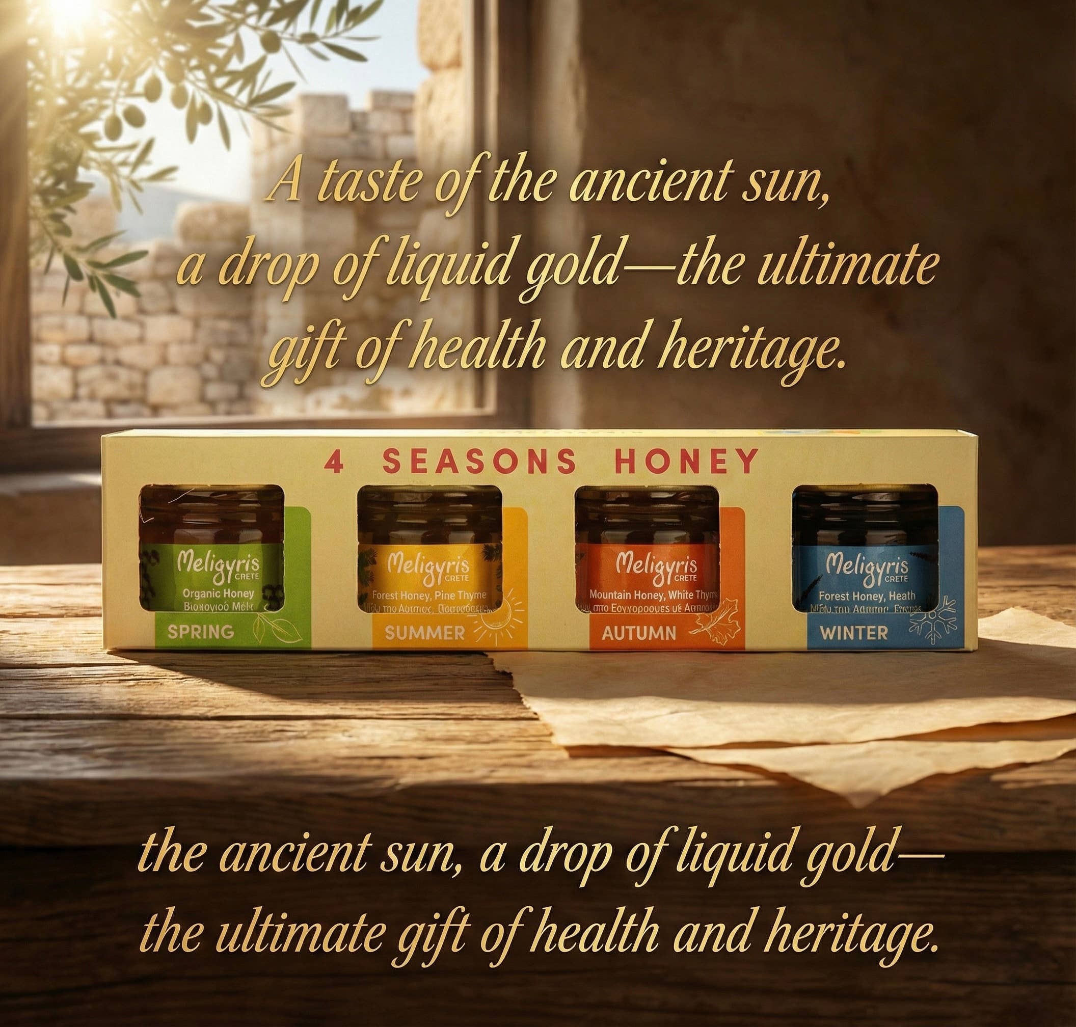 ALETA FARMS - Wholesale Honey - 4 Seasons Raw Greek Honey Gift Box – 4 Mini Jars (30g Each)3