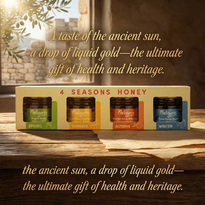 ALETA FARMS - Wholesale Honey - 4 Seasons Raw Greek Honey Gift Box – 4 Mini Jars (30g Each)3