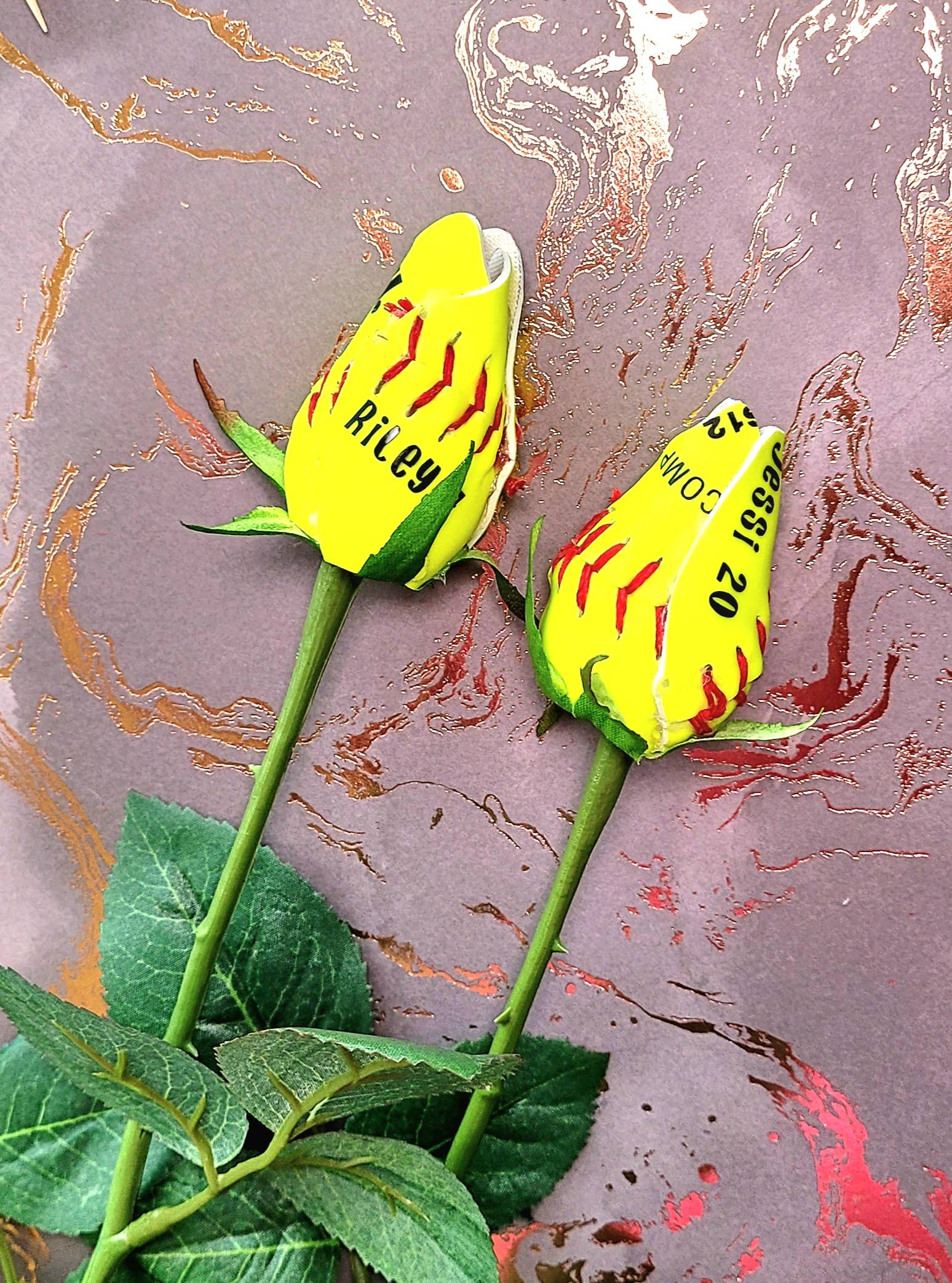 Home Run Accessories - Wholesale Artificial Flowers - Softball Rose, Real Softball Long Stem Rose3