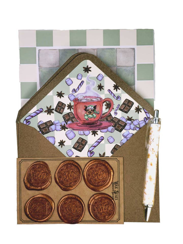 Hot Cocoa Dragon – Deluxe Winter Letter Writing Set for wholesale by Wings of Fantasy