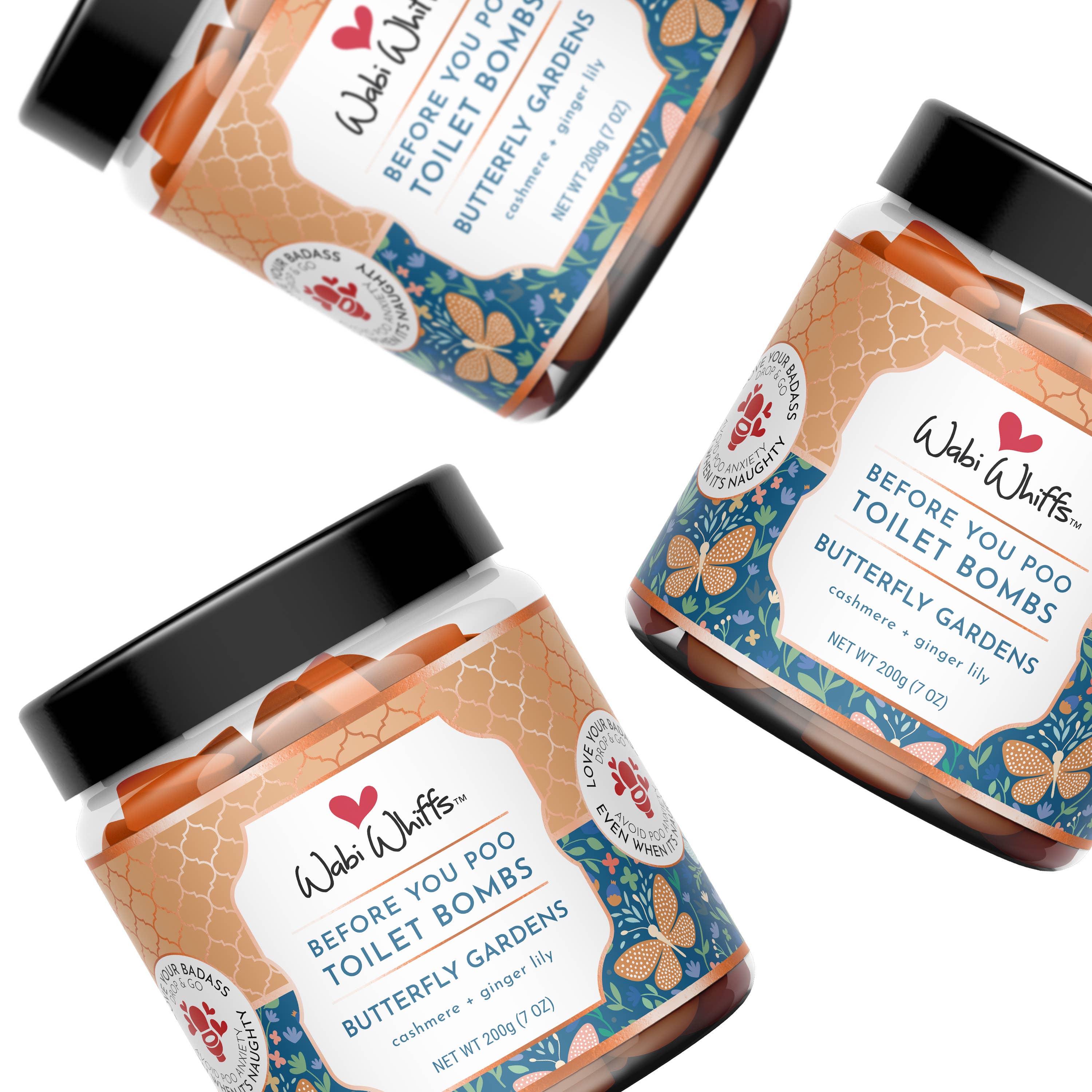 Wabi Whiffs - Wholesale Toilet Spray - 200g Butterfly Gardens Fizzing Toilet Love Bombs1