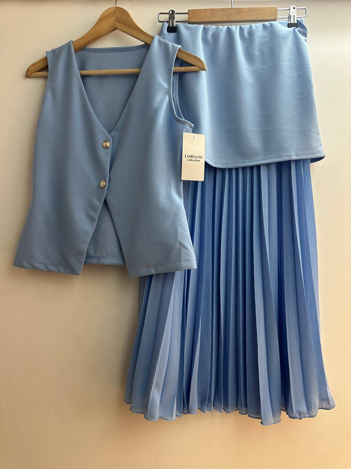 LORIANE – wholesale Top & skirt set – Women's – 10030E Solid color set with vest and skirt5