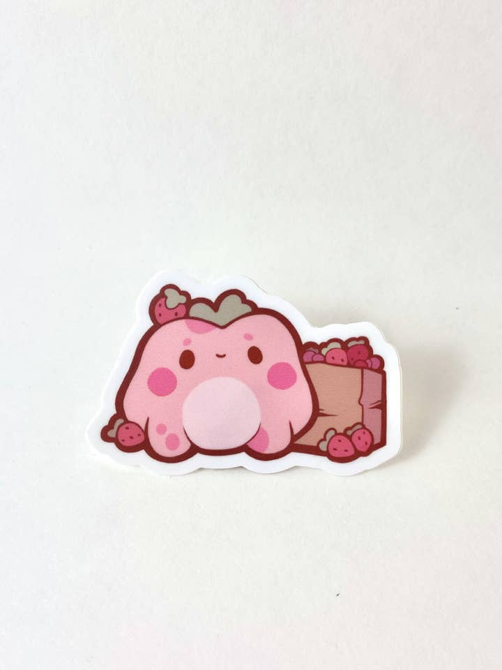 Sticker grenouille fraise pour la vente par LoveLoomi