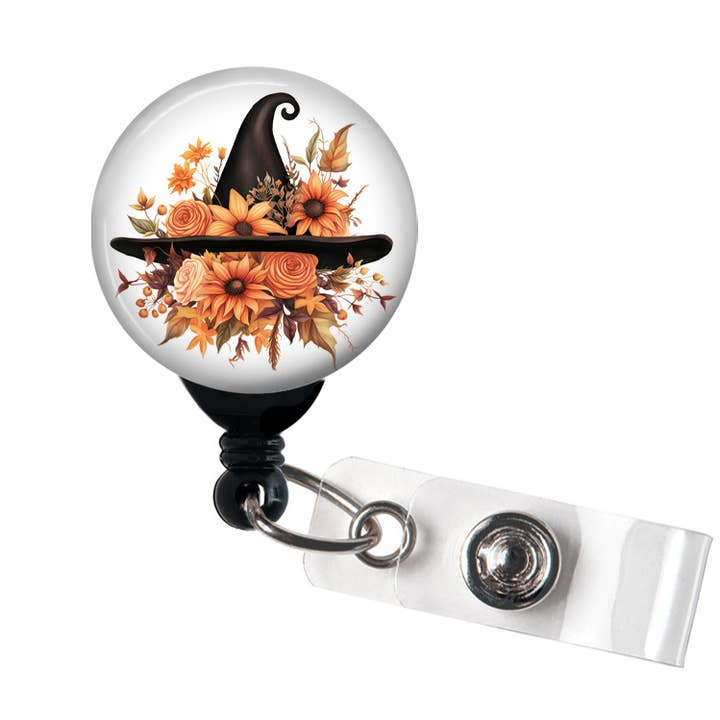Fall Theme Witches Hat Halloween Badge Reel, Badge Holder for wholesale by Good Girl Gone Badge