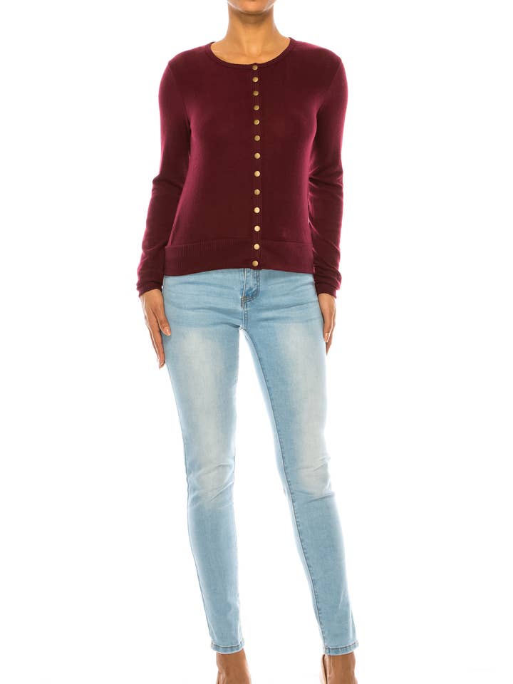Women's Solid Long Sleeve Crew Neck Soft Sweater Cardigan for wholesale by MOA COLLECTION