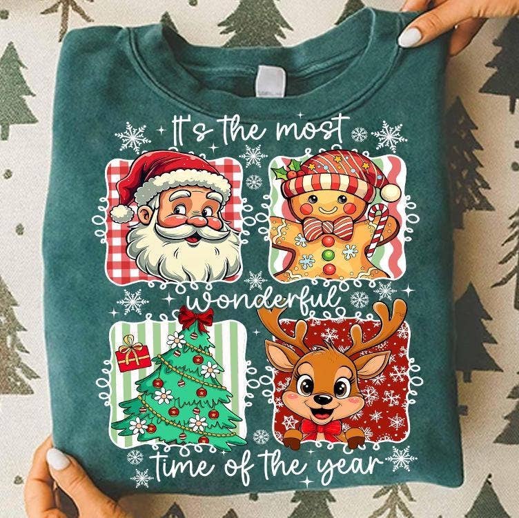 NVC Ecommerce LLC – T-shirt gráfica - Mulher por atacado – Camisola de Natal Preppy, Sweatshirt de Feliz Natal, Rena2