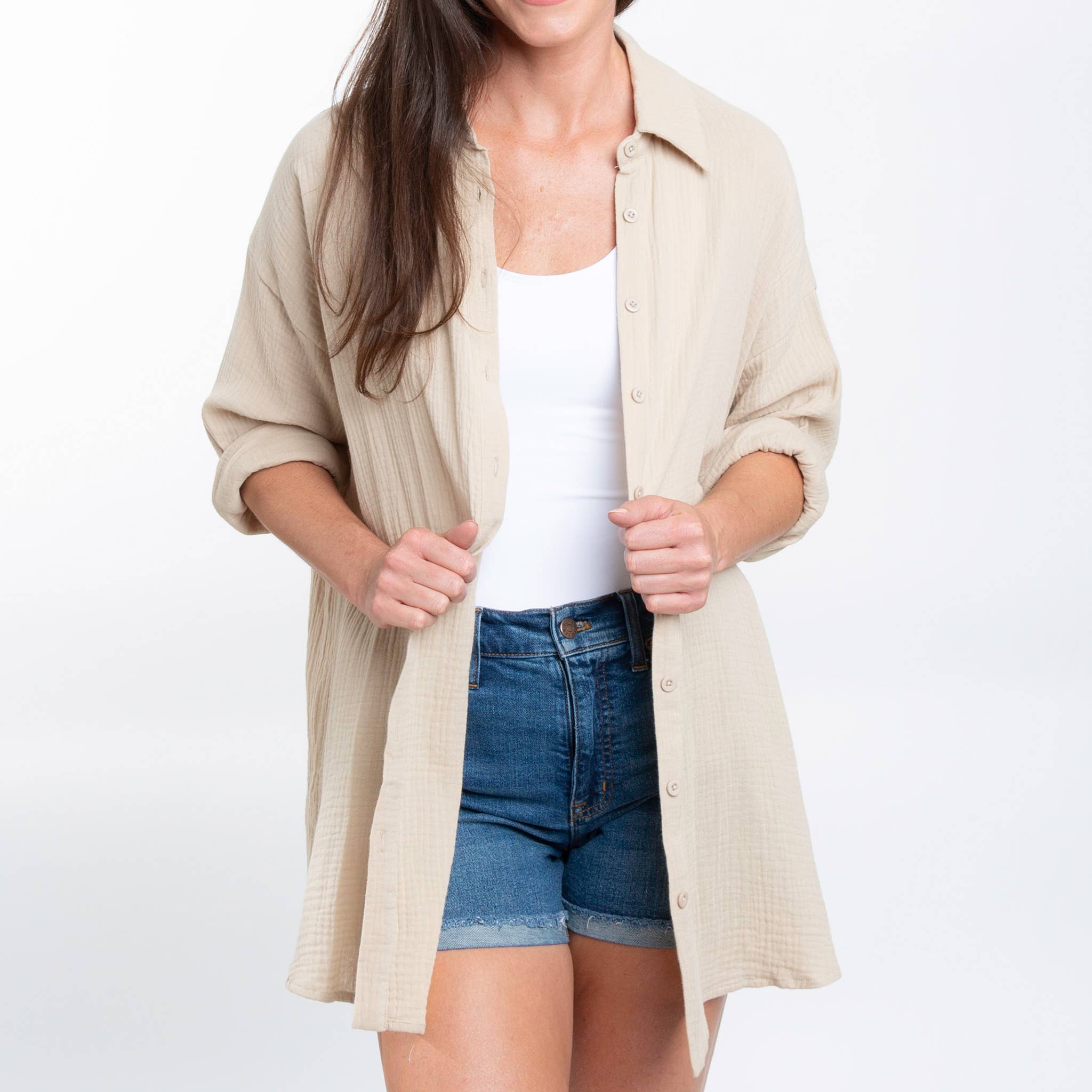 Elsie & Zoey - Wholesale Button Down Shirt - Women's - Button Up Top Aaliyah Gauze Long Sleeve16