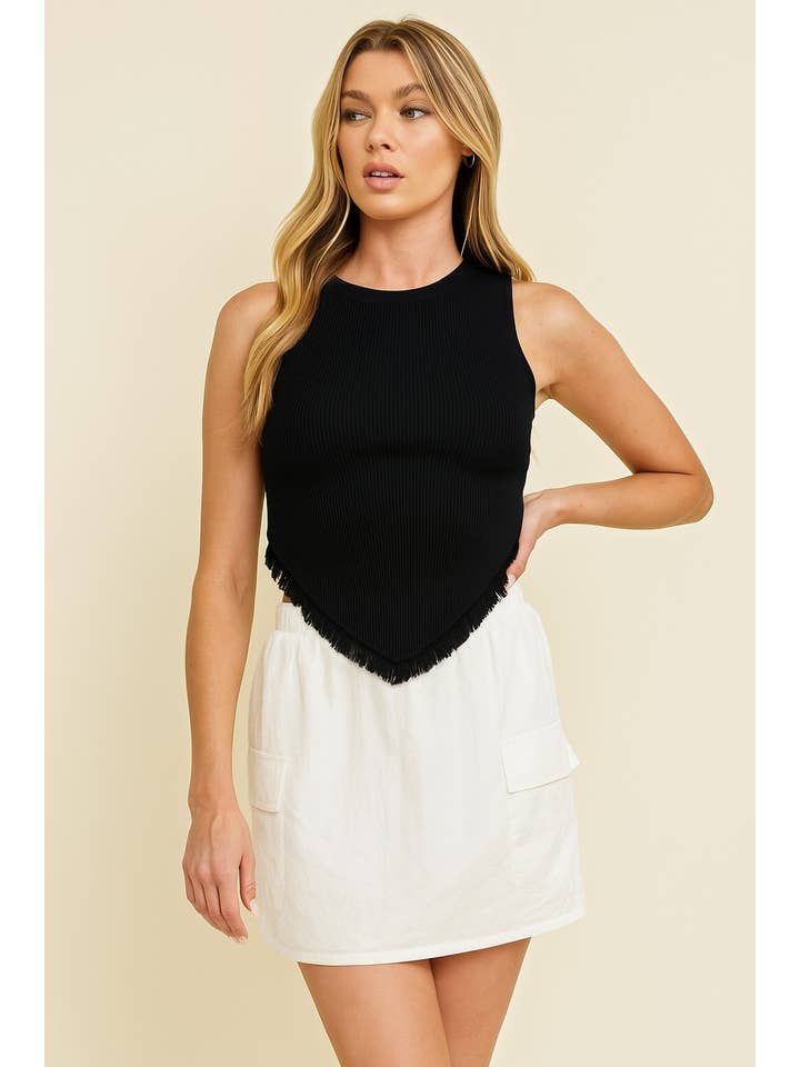 Cloud Ten - Wholesale Tank Top - Women's - CSW9141A - SLEEVELESS TASSLE HEM KNIT TANK2
