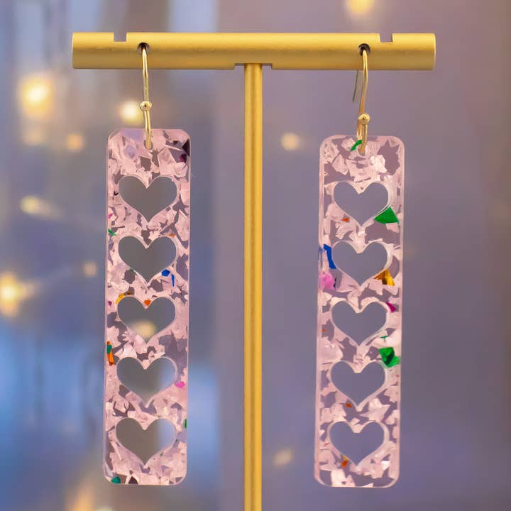 Pink Hearts Rectangle Earrings, Valentine's Earrings for wholesale by Momenti di Vita