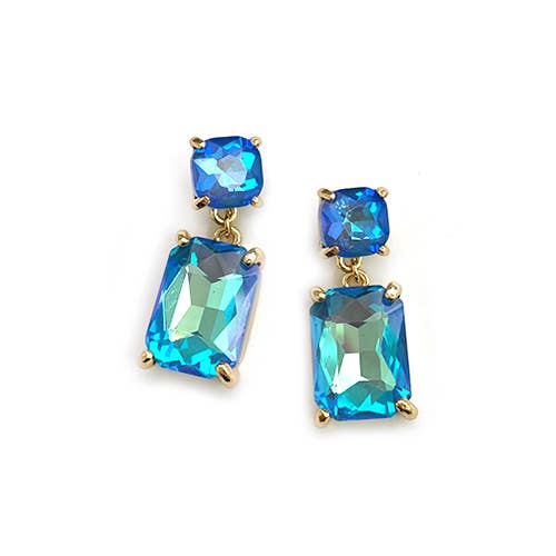StarryNYC - Wholesale Dangle Earrings - Double Square Linked Crystal Glass Dangle Earrings9