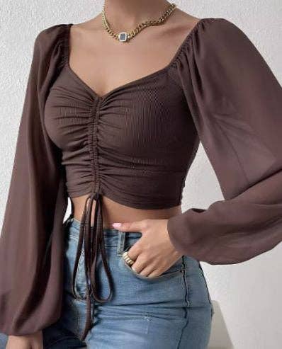 safistyle - Wholesale Blouse - Women's - Ruched Long Sleeve Crop Top12