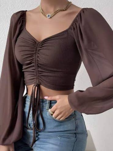 safistyle - Wholesale Blouse - Women's - Ruched Long Sleeve Crop Top12