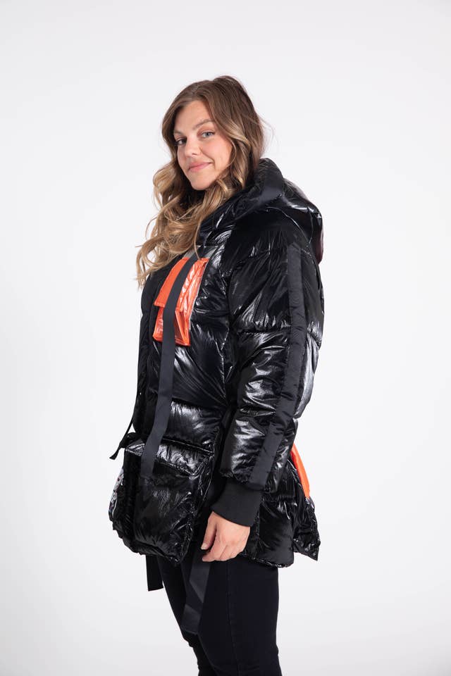 Pomme Rouge Paris - Wholesale Puffer Jacket - Women's - Patterned Down Jacket with Contrast Pocket (C6329)