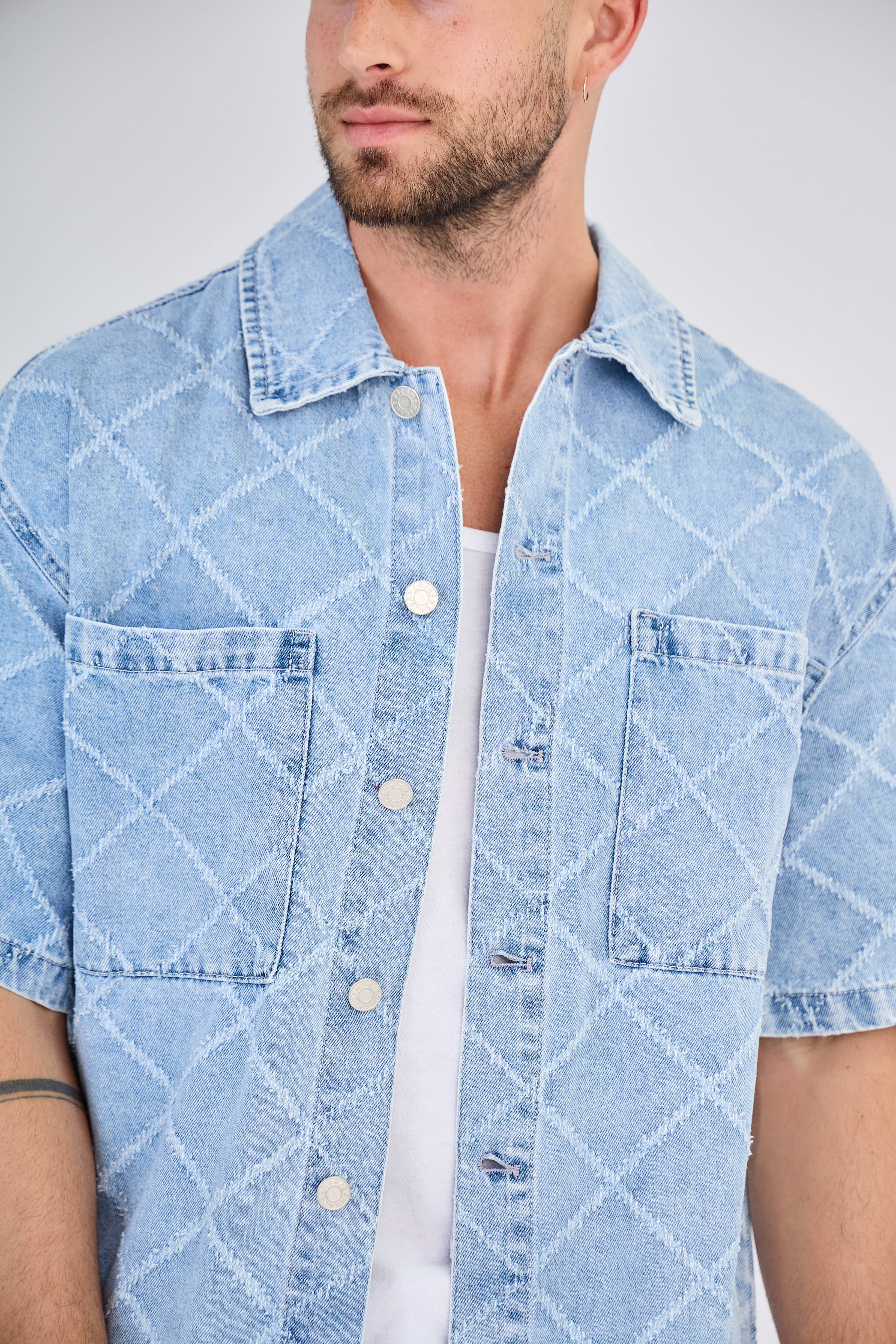 TOP MONDAY - Wholesale Top & Short Set (NOT Loungewear) - Men's - Blue Checkered Jeans Set5