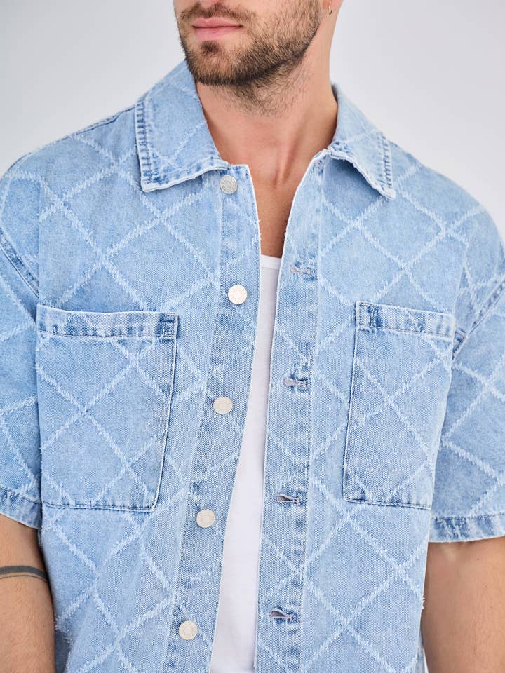 TOP MONDAY - Wholesale Top & Short Set (NOT Loungewear) - Men's - Blue Checkered Jeans Set5