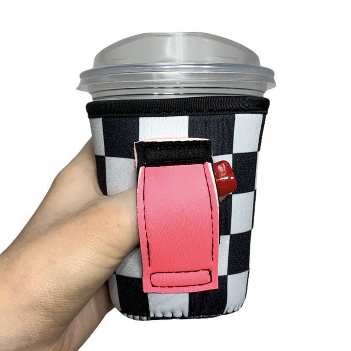 Checkerboard w/ Neon Pink Small & Medium Coffee Handler™ for wholesale by Drink Handlers