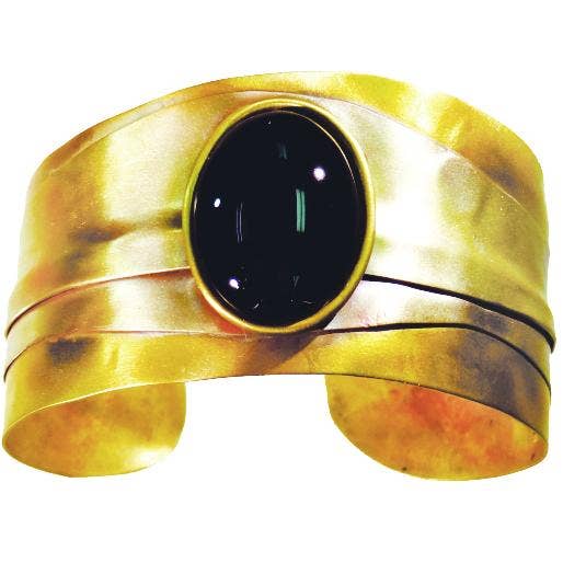 Schwarzer Onyx-Manschettenarmband aus gefaltetem Kupfer und Messing für den Großhandel von Whitney Designs Ltd.