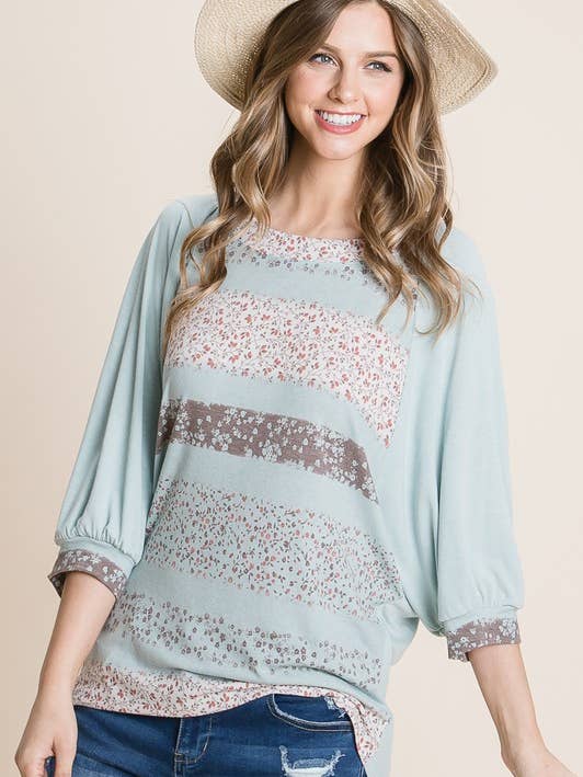 ETK-8381-PL Top casual floral de talla grande para venta al por mayor de Emerald Collection
