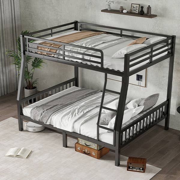 39F Inc. - Wholesale Bed - Full XL Over Queen Metal Bunk Bed with Ladder, Black