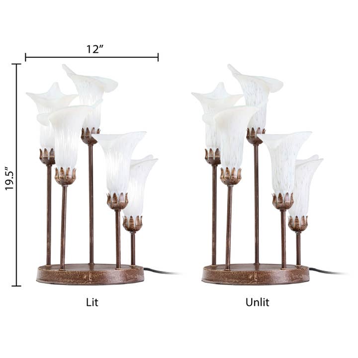 River of Goods - Vente Lampes d'appoint/de bureau - Lampe de table avec base en bronze de 19,5" H et abat-jours blancs Calla Lily2