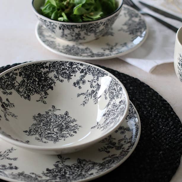 Novastyl - Vendita all'ingrosso Piatto - Piatto fondo florali
20,5 cm in gres decorato
nero1