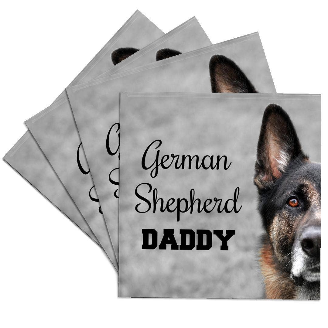 3dRose – Base de copos por atacado – 3dRose, Foto de um Pastor Alemão com "German Shepherd Daddy" em preto., Base para copos0