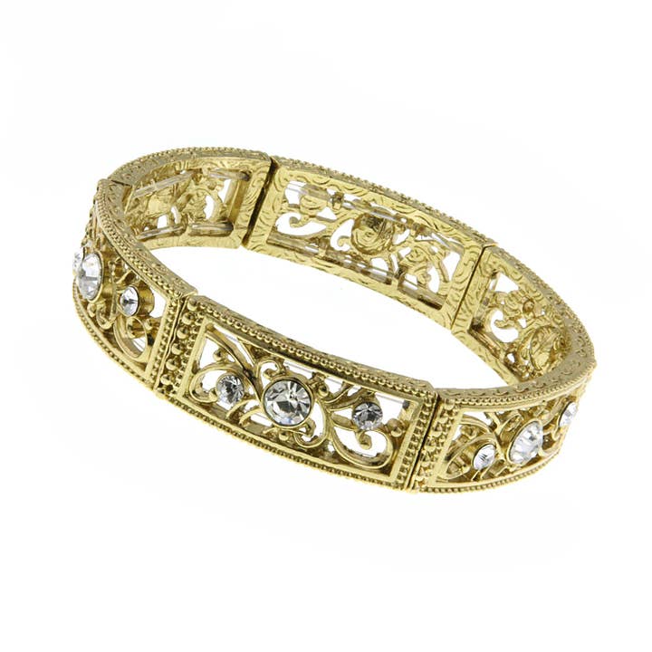 2028 Jewelry Intricate Filigree Crystal Accent Stretch Brace for wholesale by 1928 Jewelry