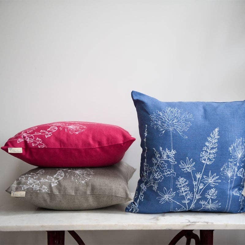 Helen Round - hand printed linen (US Duties Paid) - Wholesale Chair Cushion - Floral Cushion in Pure Linen - Garden Collection4