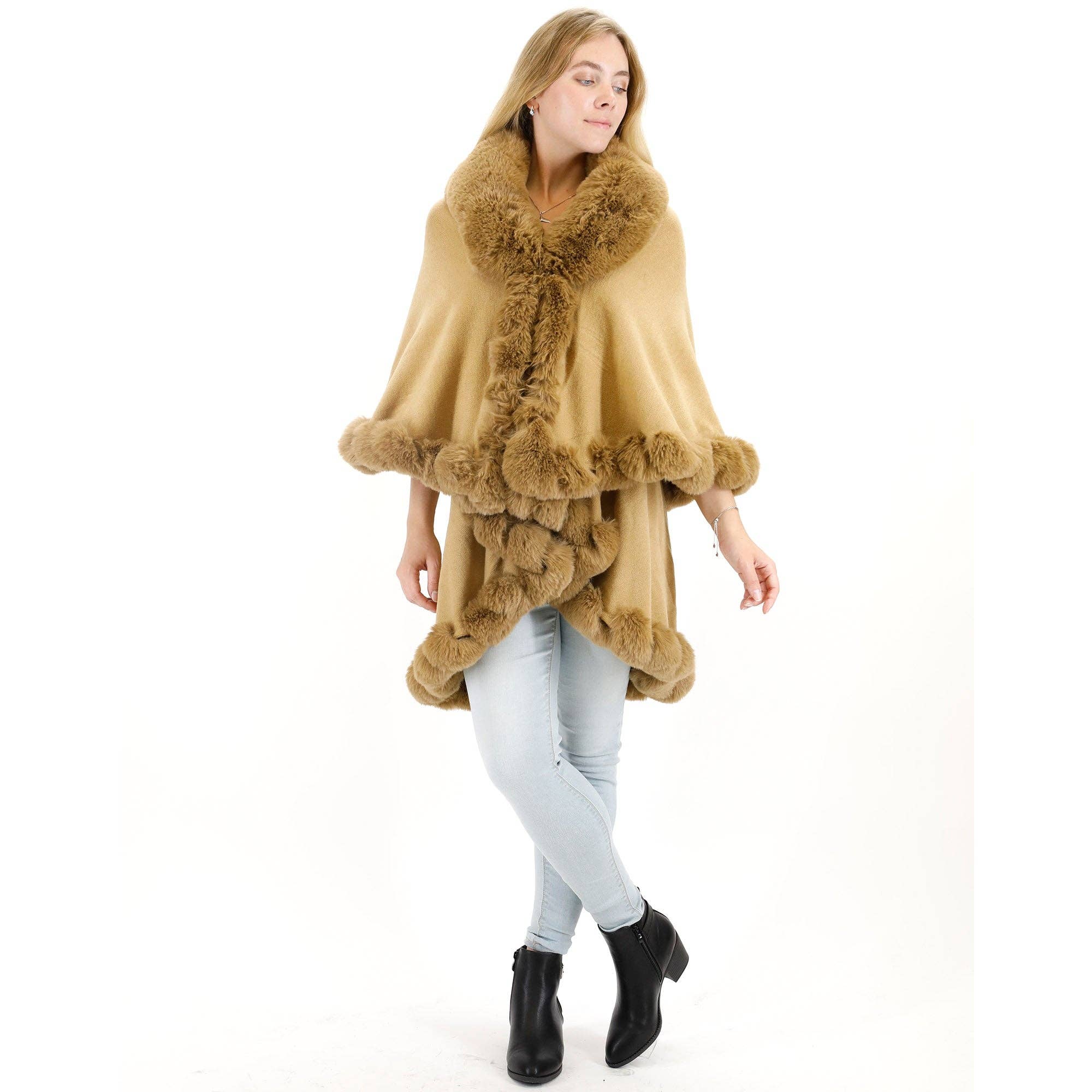 TAPA fashion - Wholesale Poncho - Women's - Solid Color Fur Double Layer Poncho SH925 (3PC)20