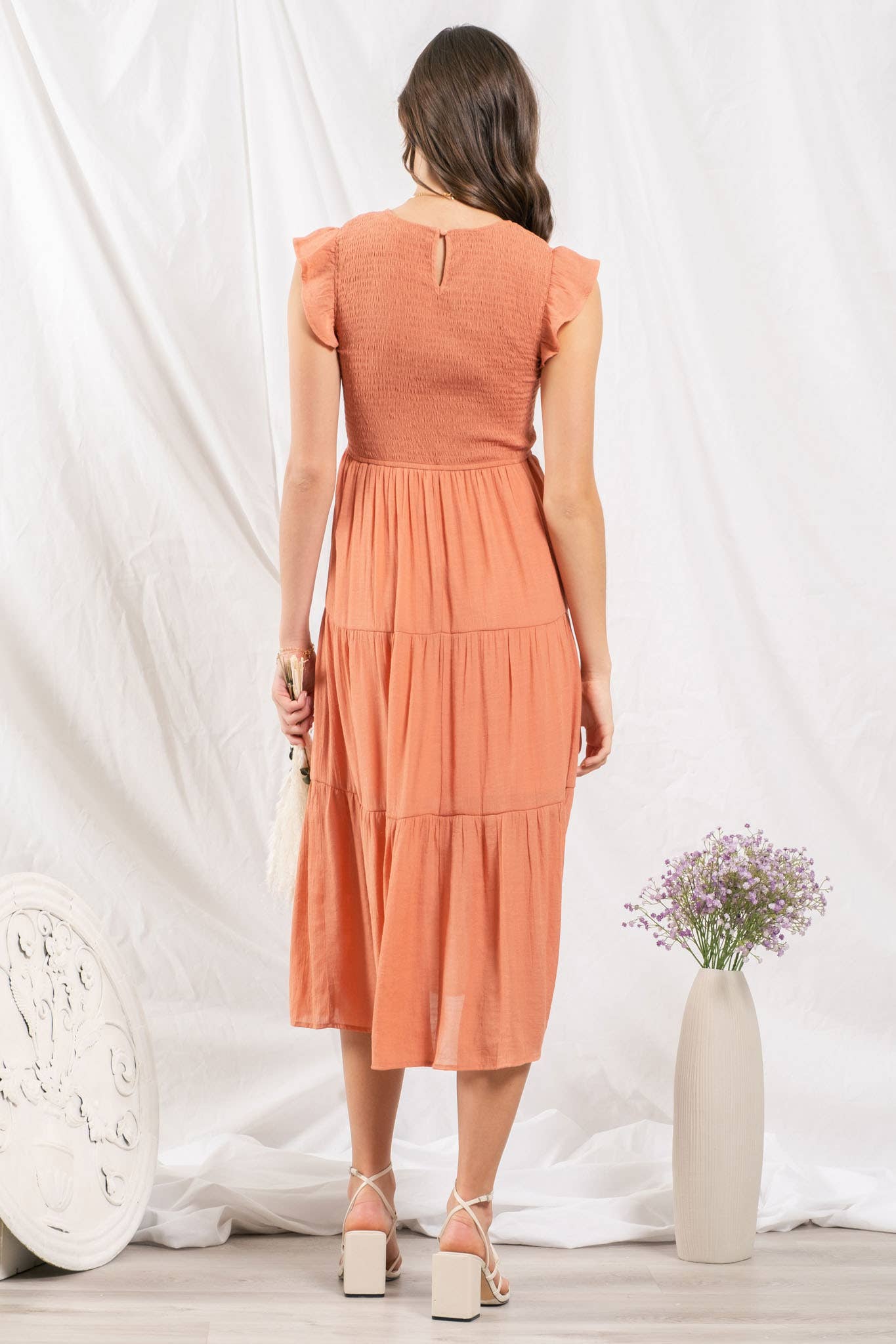 Blu Pepper - Venta al por mayor Vestido - Mujer - Vestido midi con volantes y cuerpo fruncido102