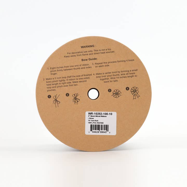 LA Ribbons Wholesale - Wholesale Ribbon - Gift Wrapping - 4" Mesh Wired Ribbon | Silver | 10 Yard Roll
4