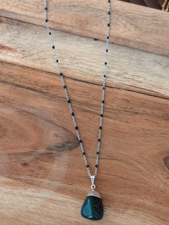 Aventurine Pendant on Silver and Black Chain for wholesale by JFOX Jewelry