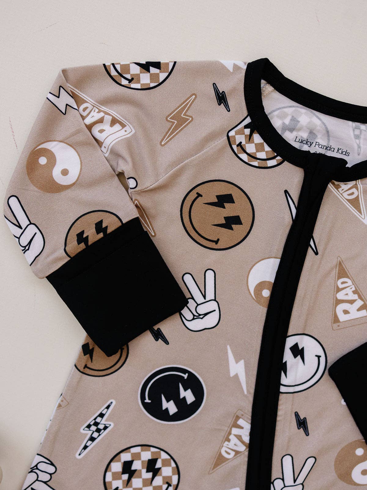 Lucky Panda Kids - Wholesale Jumpsuit - Baby - Bamboo Zip Romper | Latte Rad Vibes1