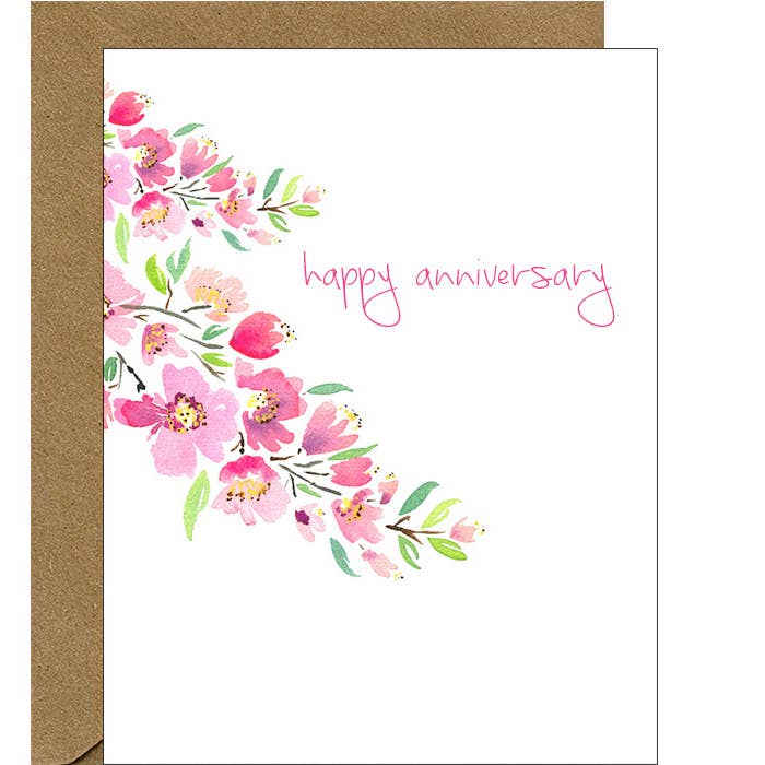 Happy Anniversary Aquarel Kersenbloesem Notecard voor wholesale door Pink Bathtub Designs