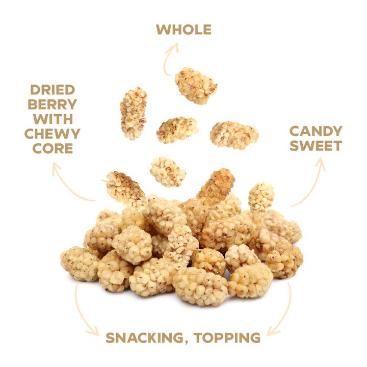DRYBOX - Wholesale Dried/Dehydrated Fruit - Drybox Dried White Mulberries 1.5oz Mini Packs 5 Packs/BAG2
