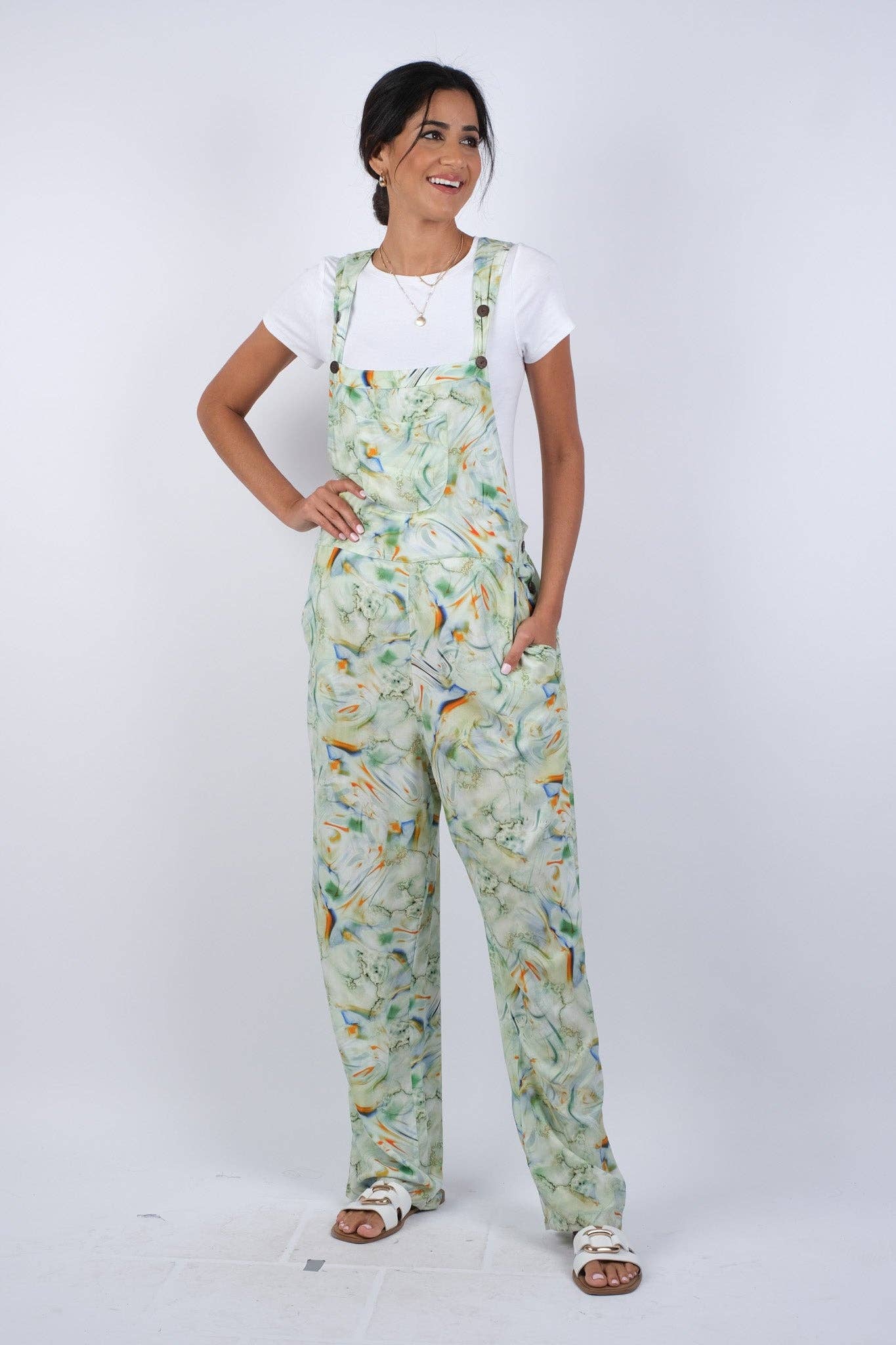 Sacred Threads - Wholesale Overalls - Women's - Abstract Green Marble Overalls1