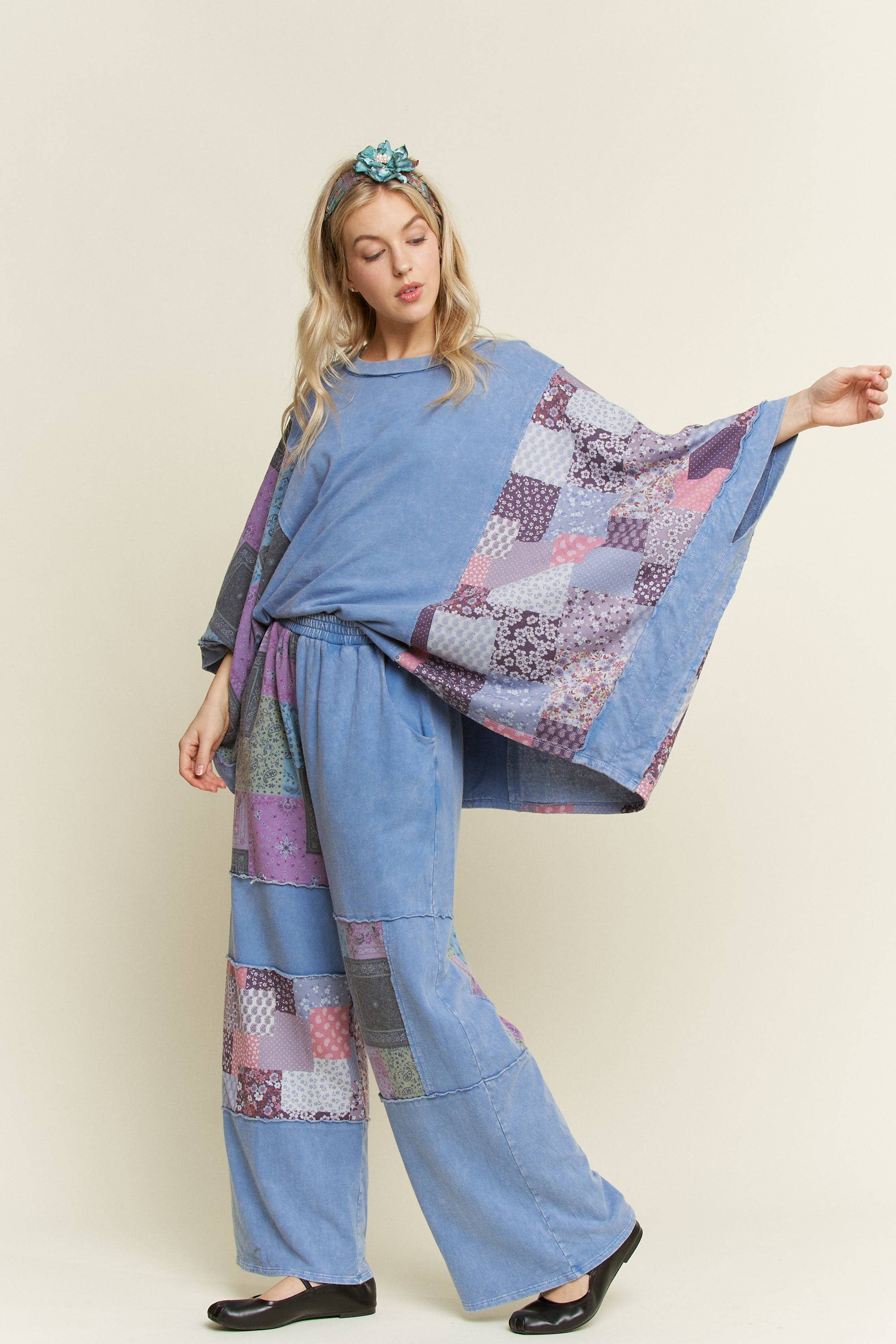 J.Her - Wholesale Poncho - Women's - Mineral Washed Boho Patch Poncho top HT6651 26