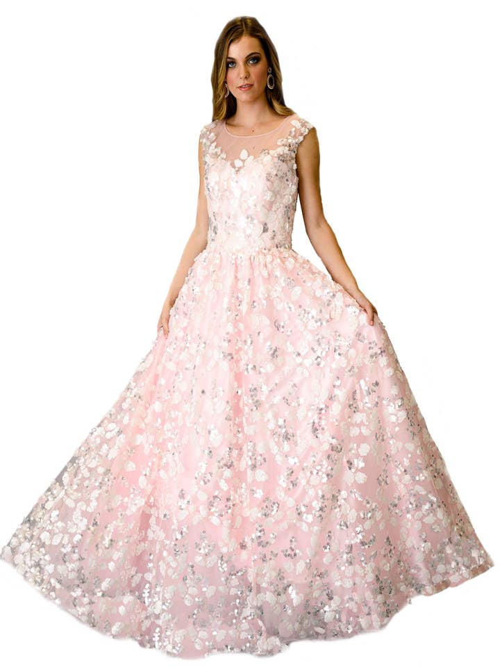 Illusion Neck Floor-length Flare Gown for wholesale by FARAH NAZ New York