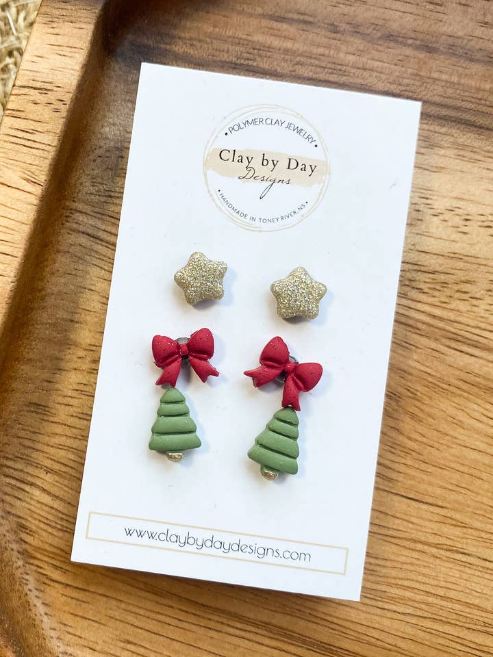 Christmas Minis Stud Pack 1 - Winter Clay Earrings for wholesale by Clay by Day Designs
